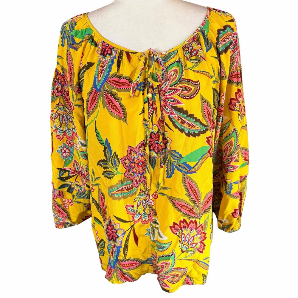 Johnny Was Anka Boho Peasant Top Women’s S 100% Silk Floral Bohemian Feminine